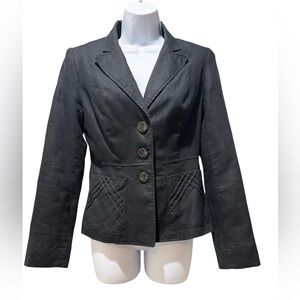 Black 100% Linen Blazer Size 10 Button Front Tailored Career Jacket